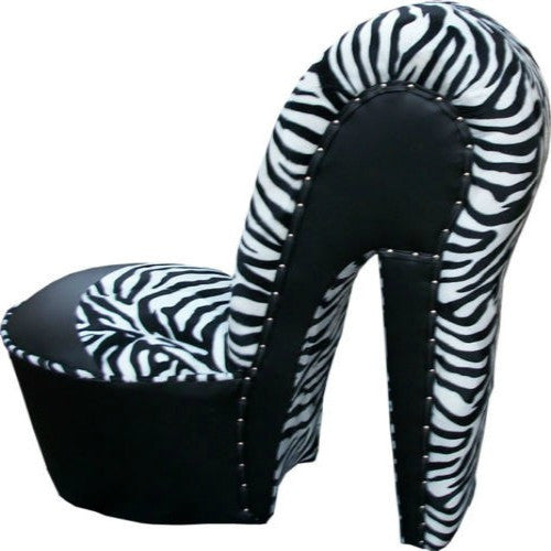 Bespoke Black Leather Zebra Stiletto Shoe Chair Chic Concept