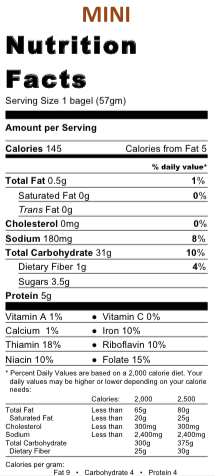 Cinnamon Raisin Mini bagel nutritional information