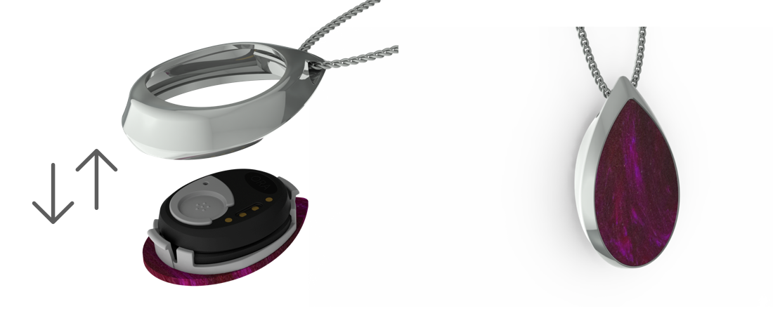 ORA Personal Alert fits into beautiful jewlery, the silver Teardrop