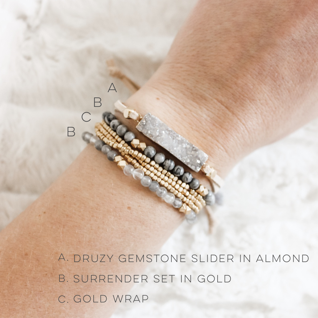 Druzy Gemstone Slider in Almond