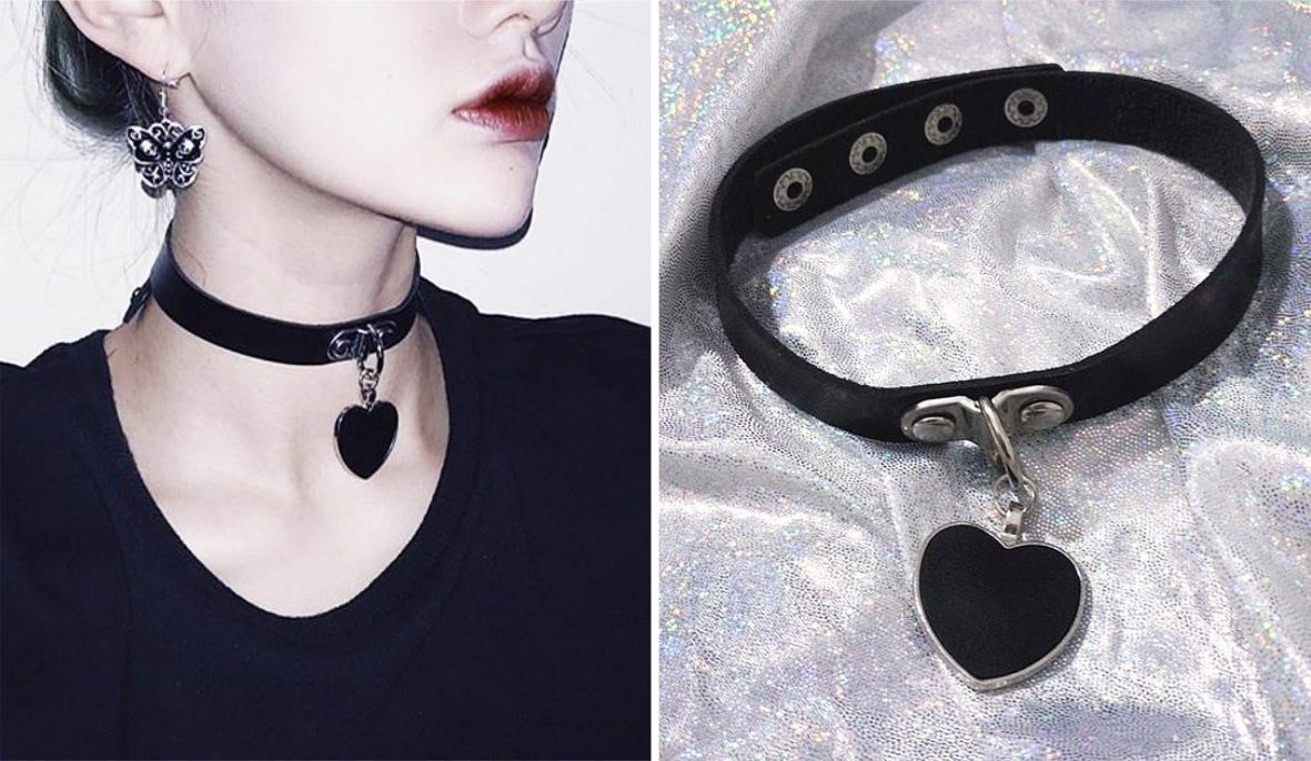 Aesthetic Grunge Accessories Black Leather Metal Heart Medallion Choker itGirl Shop Blog