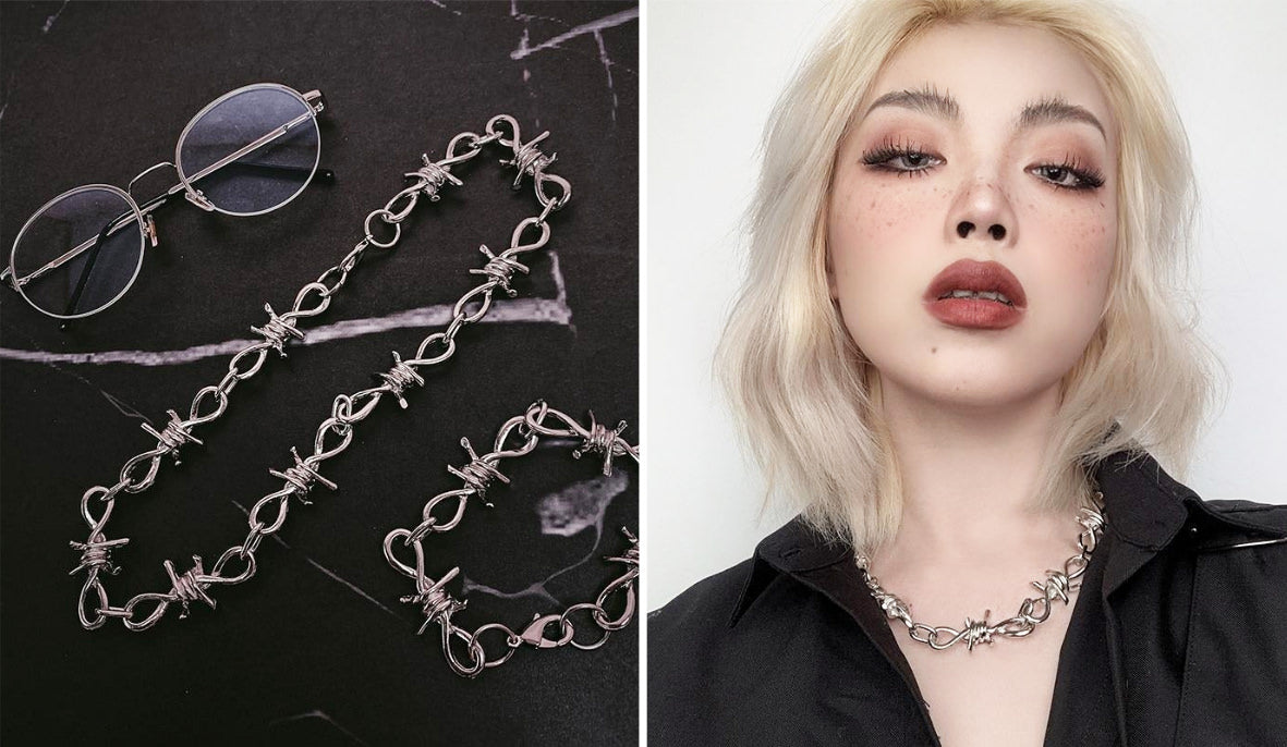 Aesthetic Grunge Accessories Grunge Barbed Wire Necklace and Bracelet itGirl Shop