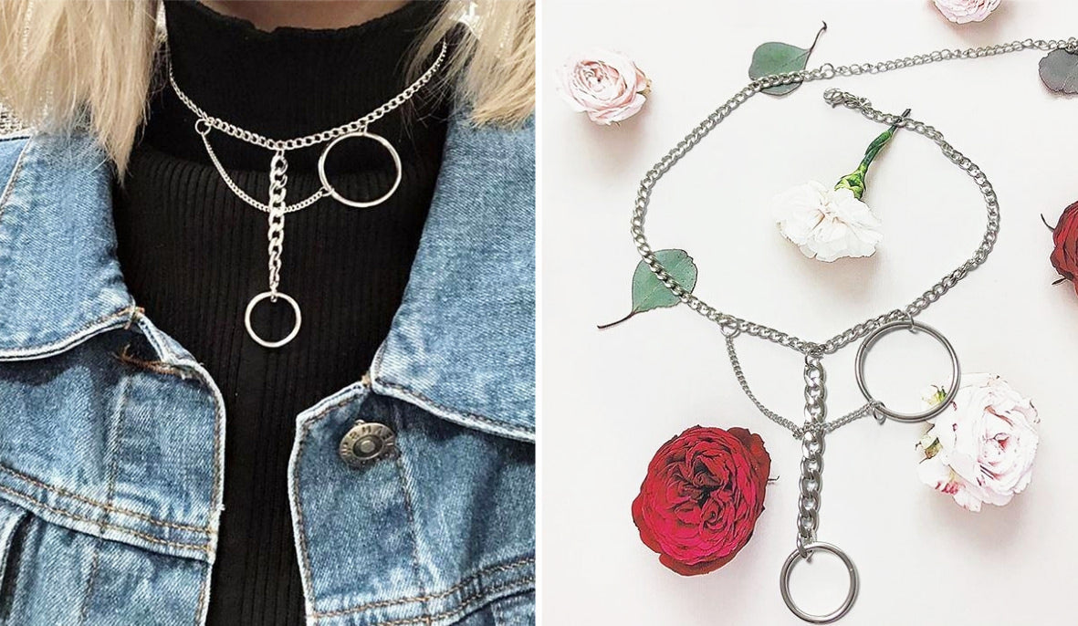 Aesthetic Grunge Accessories Two Metallic Rings Chains Choker Necklace itGirl Shop Blog