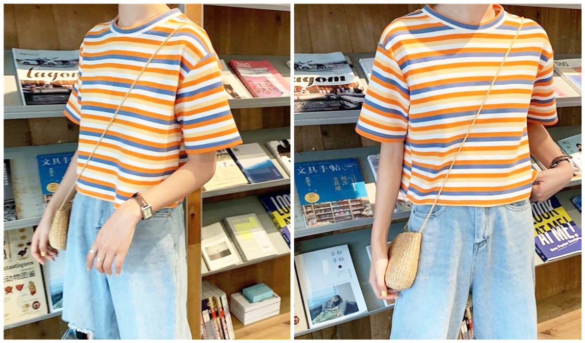 Rainbow Clothing and Accessories Apricot Stripes Summer Aesthetic Loose T-Shirt itGirl Shop Blog