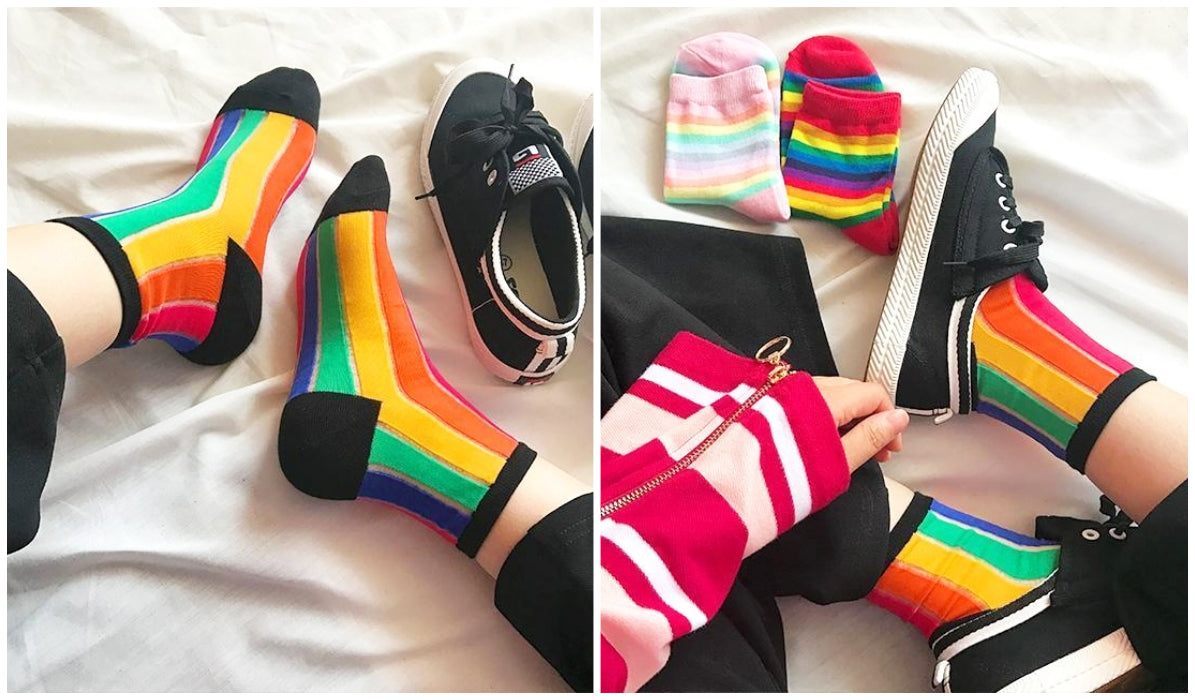 Rainbow Clothing and Accessories Cute Rainbow Vertical Stripes Socks itGirl Shop Blog