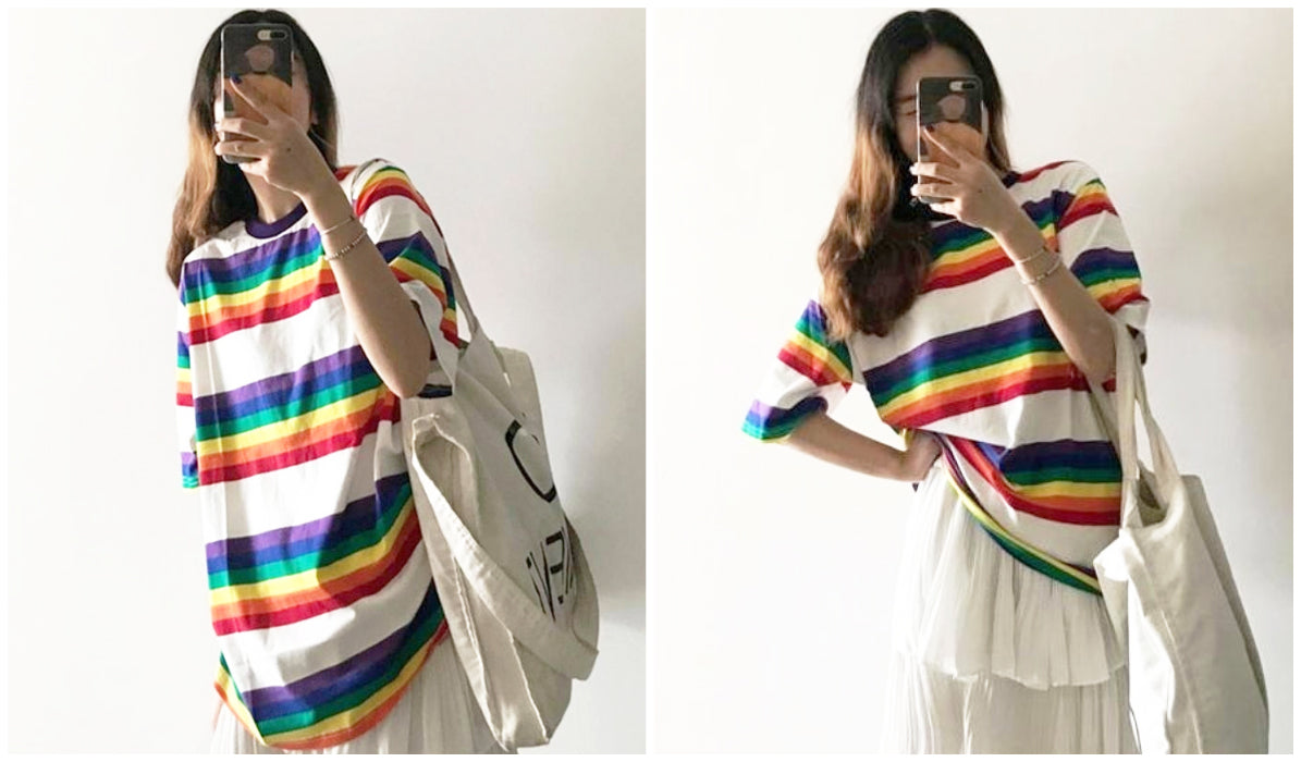 Rainbow Clothing and Accessories Oversized Tomboy Stripes Rainbow Long T-Shirt itGirl Shop Blog