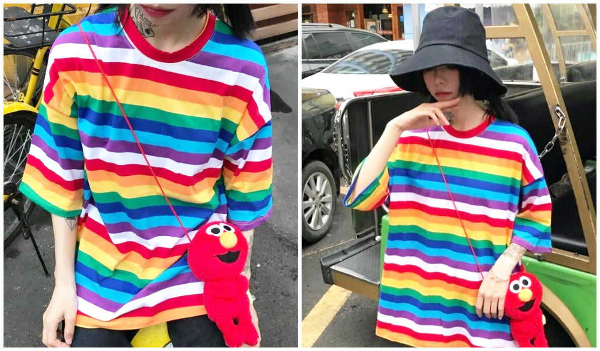 Rainbow Clothing and Accessories Rainbow Striped Round Neck Loose T-Shirt itGirl Shop Blog