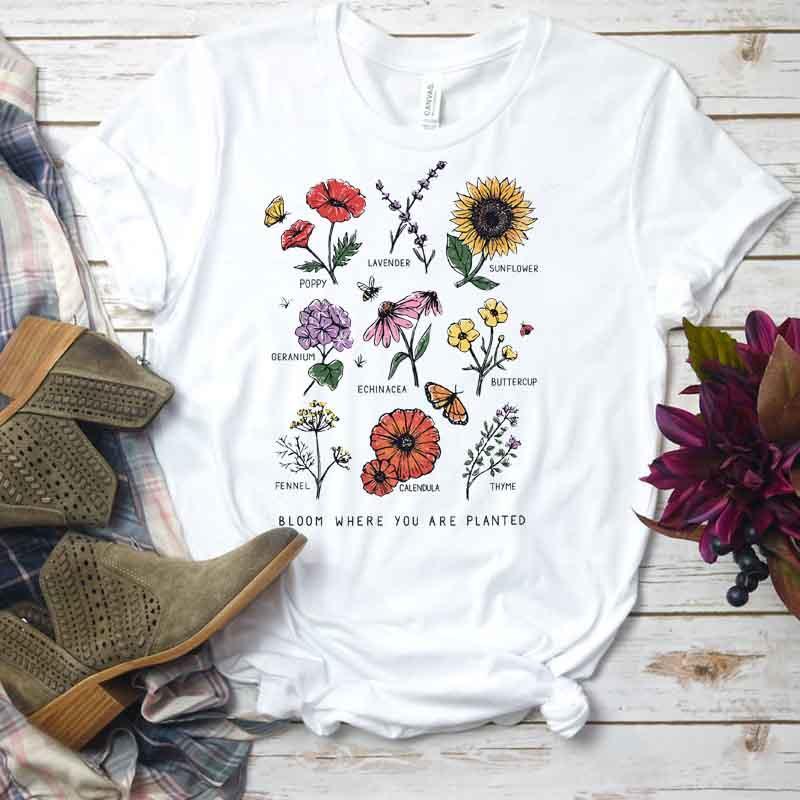 itGirl Shop | CUTE FLORAL PRINT LOOSE SOFT AESTHETIC WHITE T-SHIRT