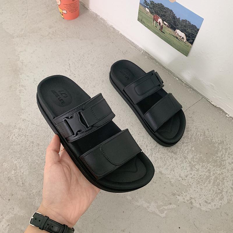 black slipper sandals