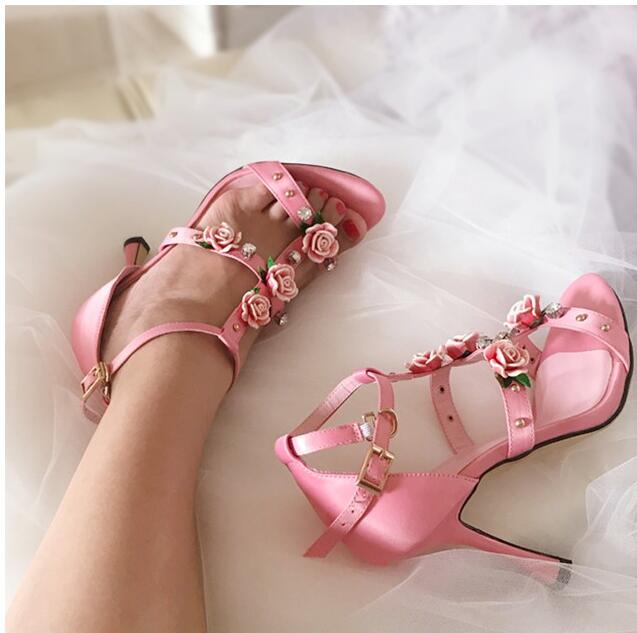 Hot Selling Rose Flower Decorations High Heel Sandal Sexy Open Toe