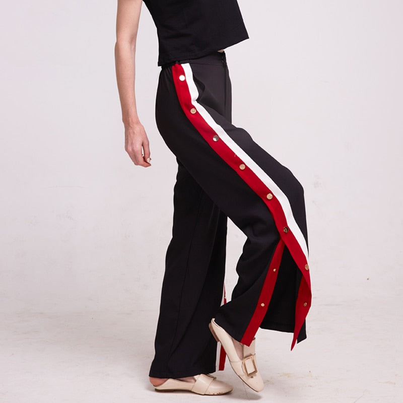 side stripe button pants