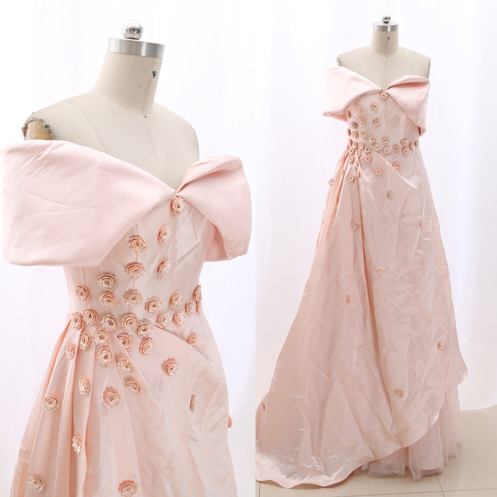 light pink floral prom dress