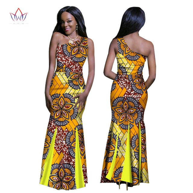 one shoulder african print dress