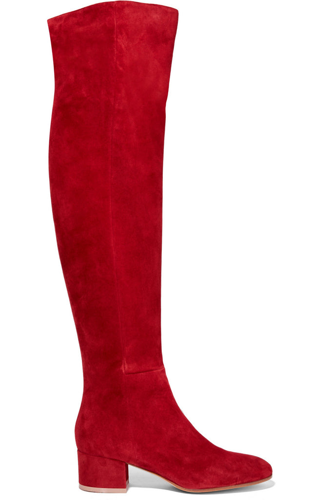 red knee high boots flat