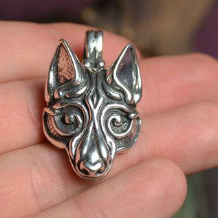 925 Sterling Silver Viking Hound Wolf Fenrir Norse Knotwork Amulet Pendant 