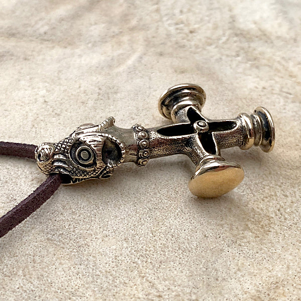 Icelandic Cross Wolf Cross Viking Jewelry Bronze Handmade Pendant with chain 