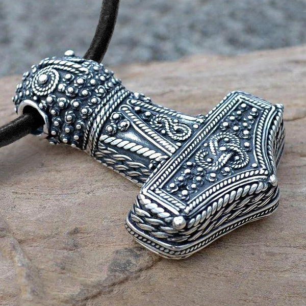 M2 massiv 925er Silber 4 x 3 cm Thorshammer  Thorhammer Midgardschlange Mjölnir 