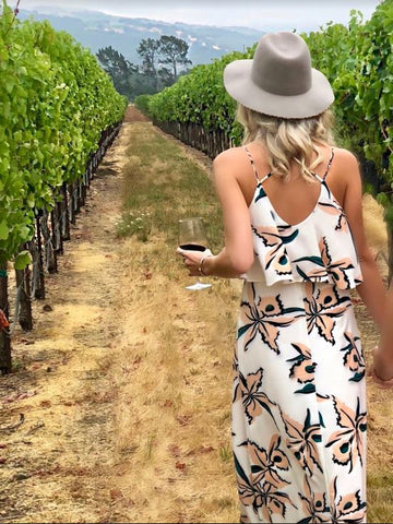 floral maxi dress in a vineyard