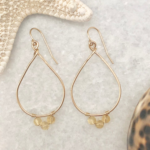 Sun Goddess Teardrop Hoop Earrings ~ Citrine