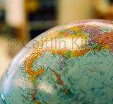 Close up of a classroom globe