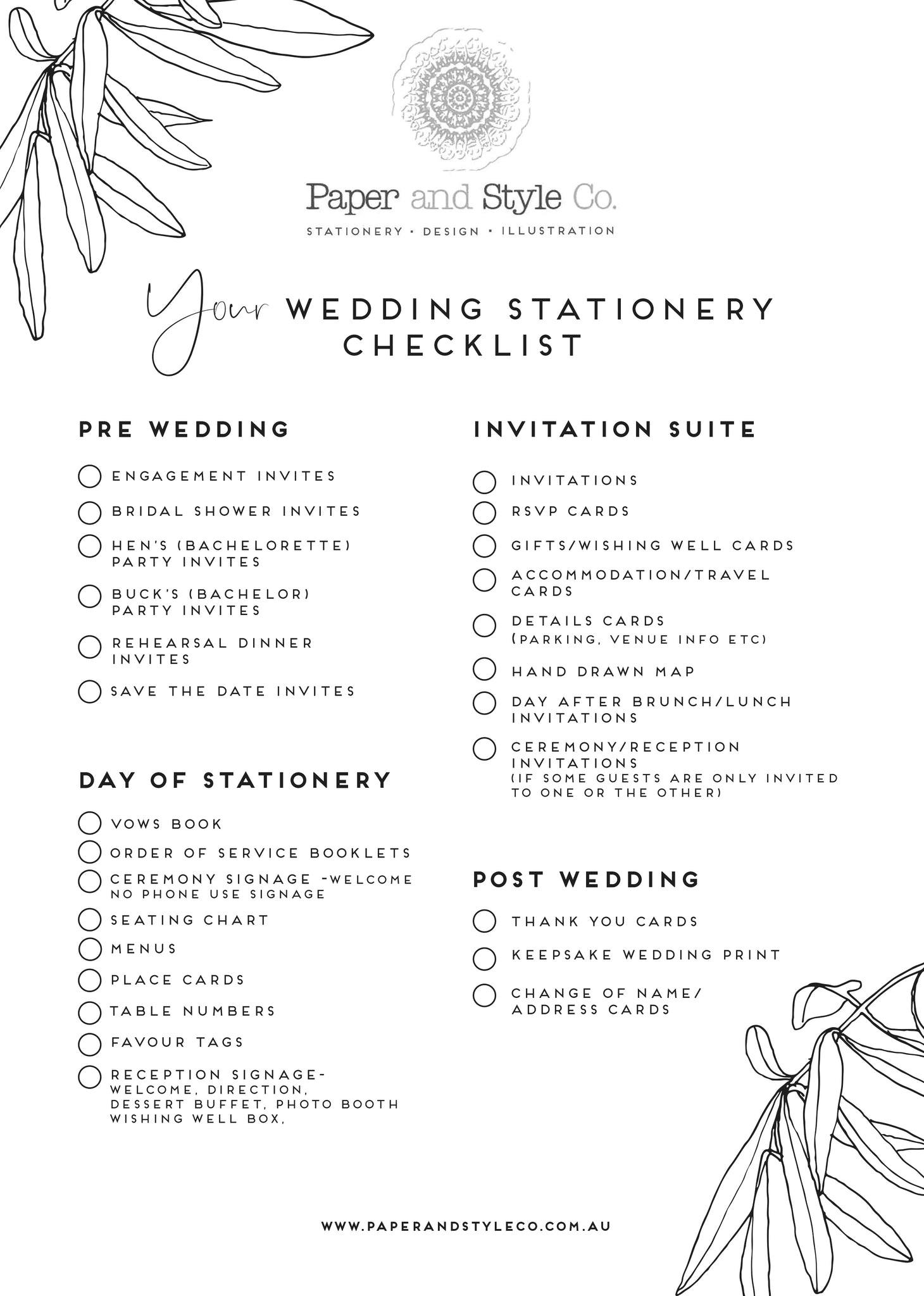 wedding stationery checklist