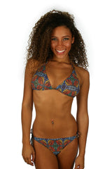 Tan through string bikini top and bottom--ET7147 and EP7747--in orange Heat print.