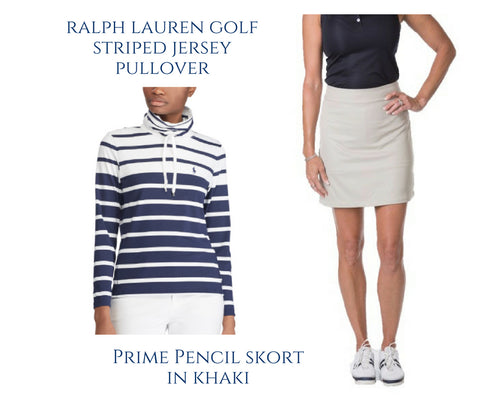 Course & Club's khaki golf skort Ralph Lauren striped top