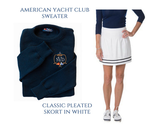 Keil James Patrick Yacht Sweater Course & Club White pleated golf skort