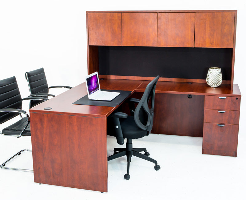 L Shaped Desk With File Pedestal And Hutch Cherry Online