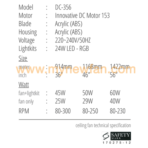 Acorn DC-356 (36"/46"/56") product specification