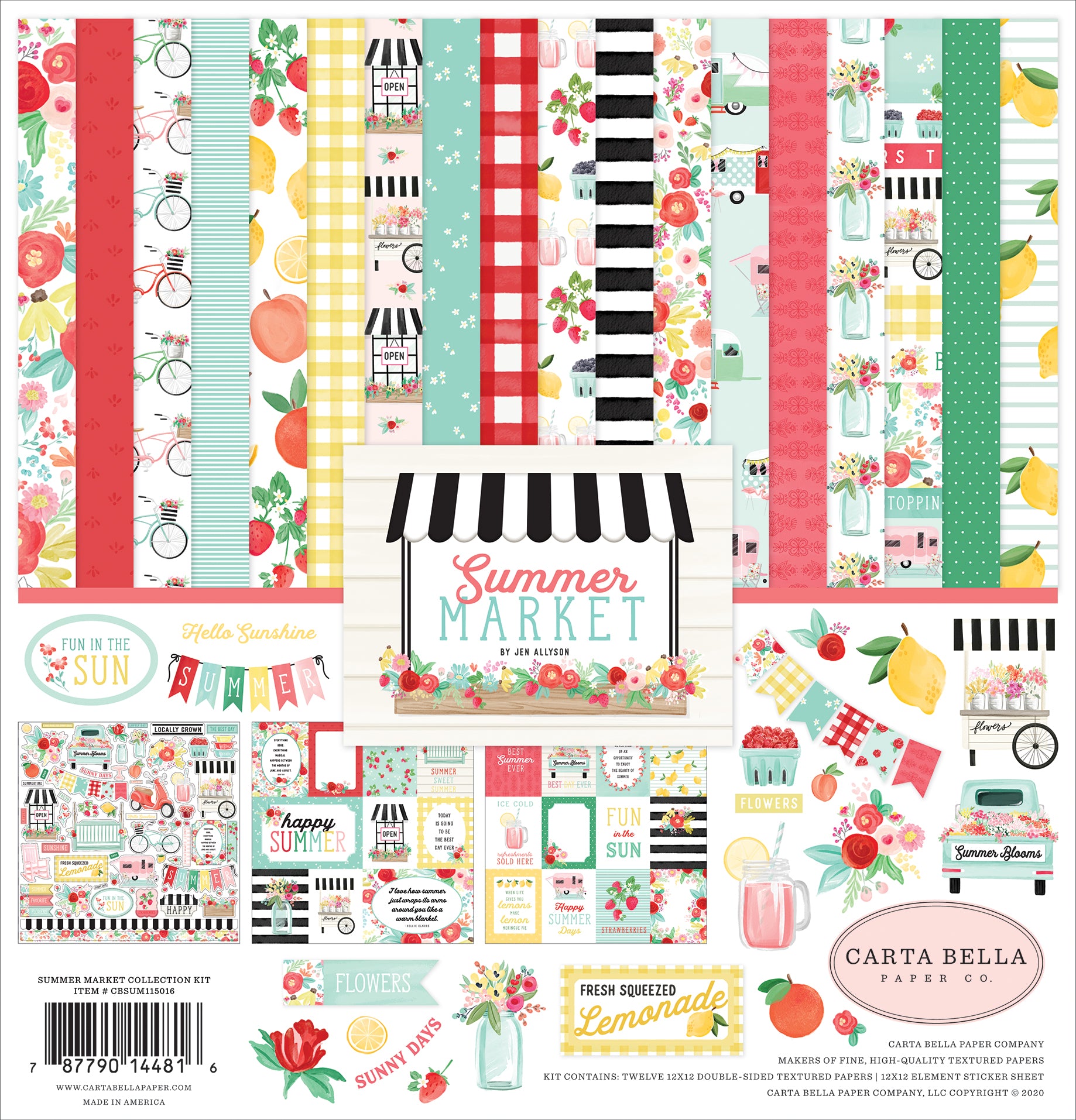 teal pink black red green yellow Carta Bella Paper Company Summer Market Solids Kit paper 
