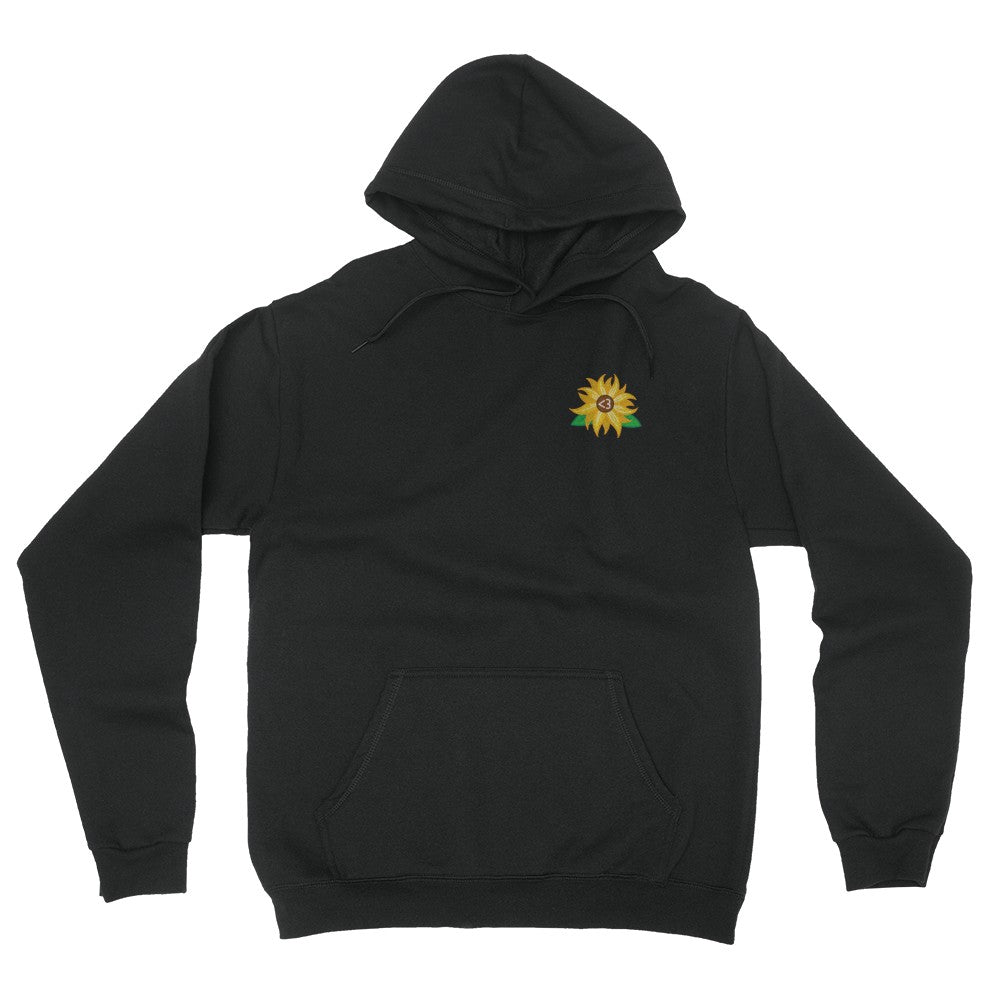 black hoodie with sunflower