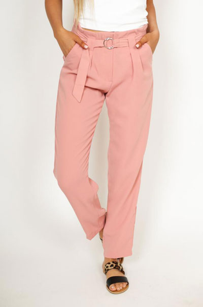 a pair of tailored pink pants
