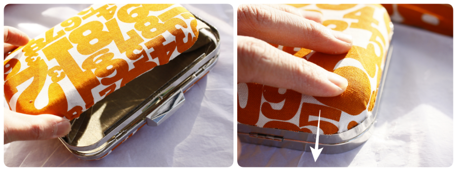 clamshell box clutch DIY, how to DIY fabric covered clutch