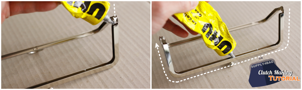 How to glue clutch bag to metal purse frame