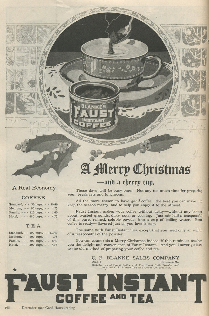 Faust Instant Coffee and Tea vintage ad