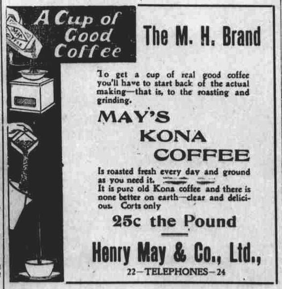 May's Kona Coffee The M.H. Brand vintage