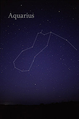 The Aquarius zodiac constellation in the night sky.