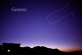 The Gemini star sign constellation in the night sky.
