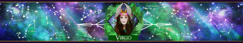 Virgo horoscope zodiac star sign scented candle banner artwork by Happy Piranha.
