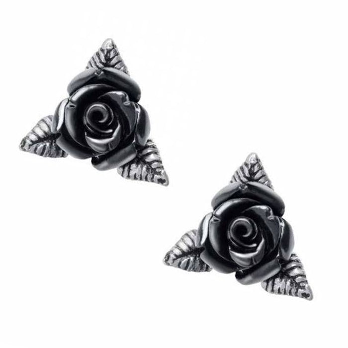 Ring O' Roses: Black Rose Pewter Stud 