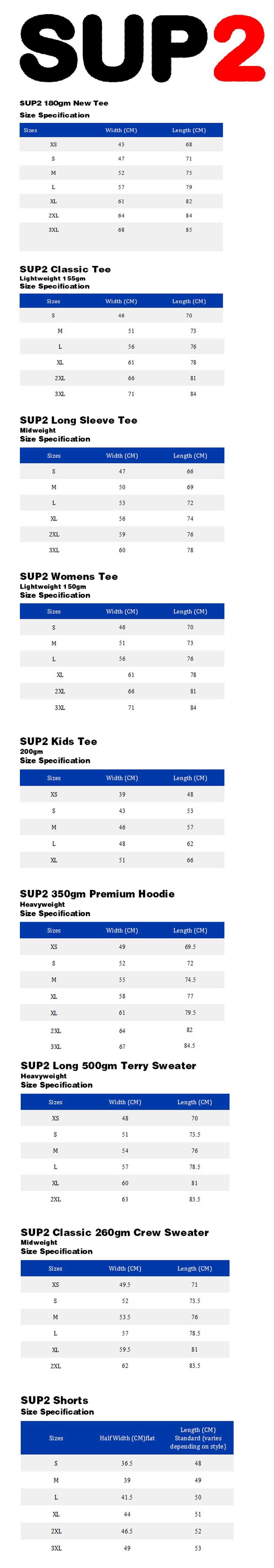 size guide sup2 size chart d d