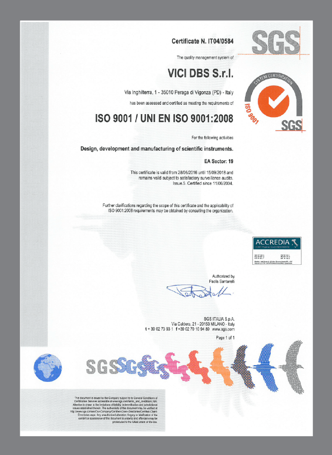 VICI DBS ISO certificate