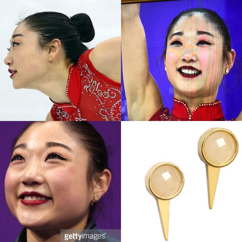  Olympic Figure Skater Mirai Nagasu Wearing Fire Ear Jacket Earrings By SONIA HOU Jewelry