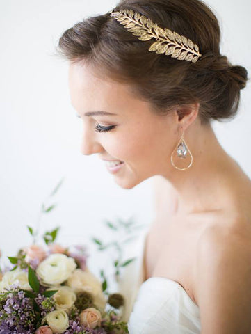 Bride wearing one of the best bridesmaid gifts by SONIA HOU Jewelry - SELFIE 14K Gold Teardrop Swarovski Crystal Earrings