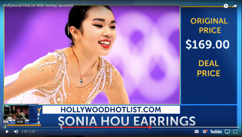 Karen Chen wearing TRILL 18K Gold Vermeil Earrings by SONIA HOU Jewelry which were featured on National Cable Channel Reelz and Celebrity Page TV