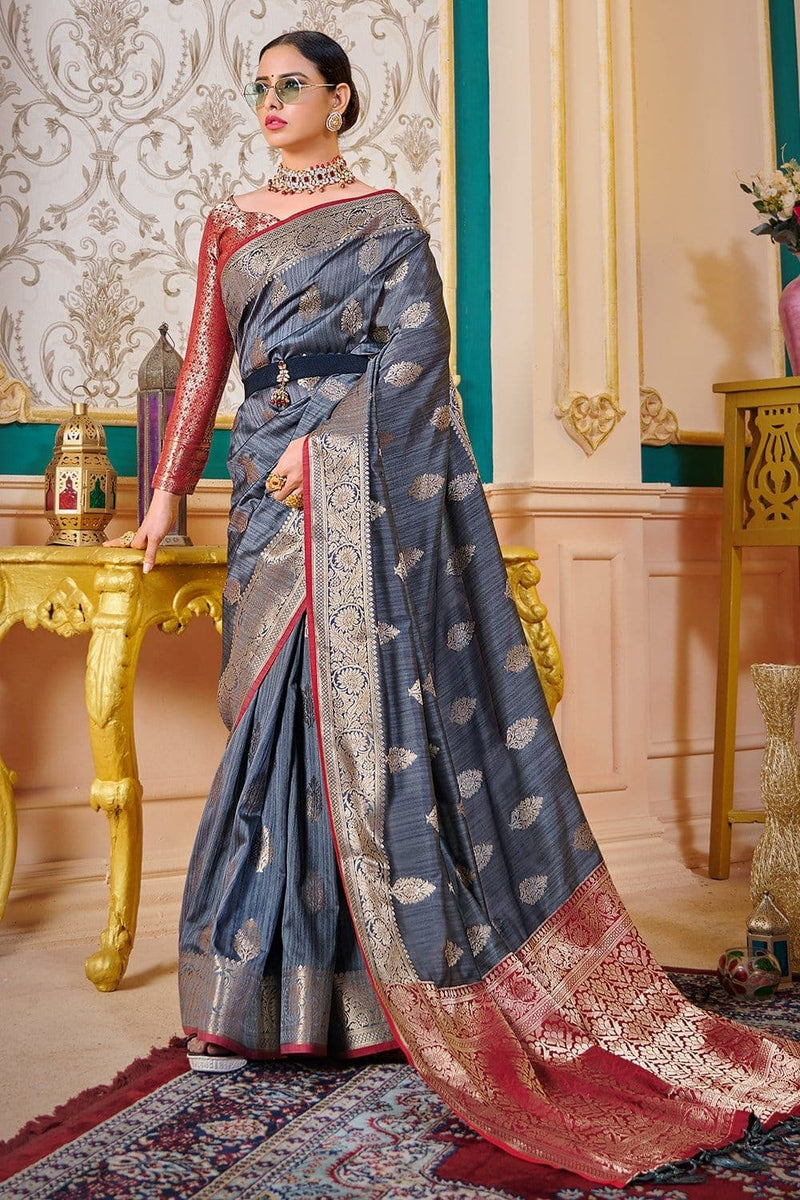 Buy Ice Blue Banarasi Chanderi Saree online-Karagiri