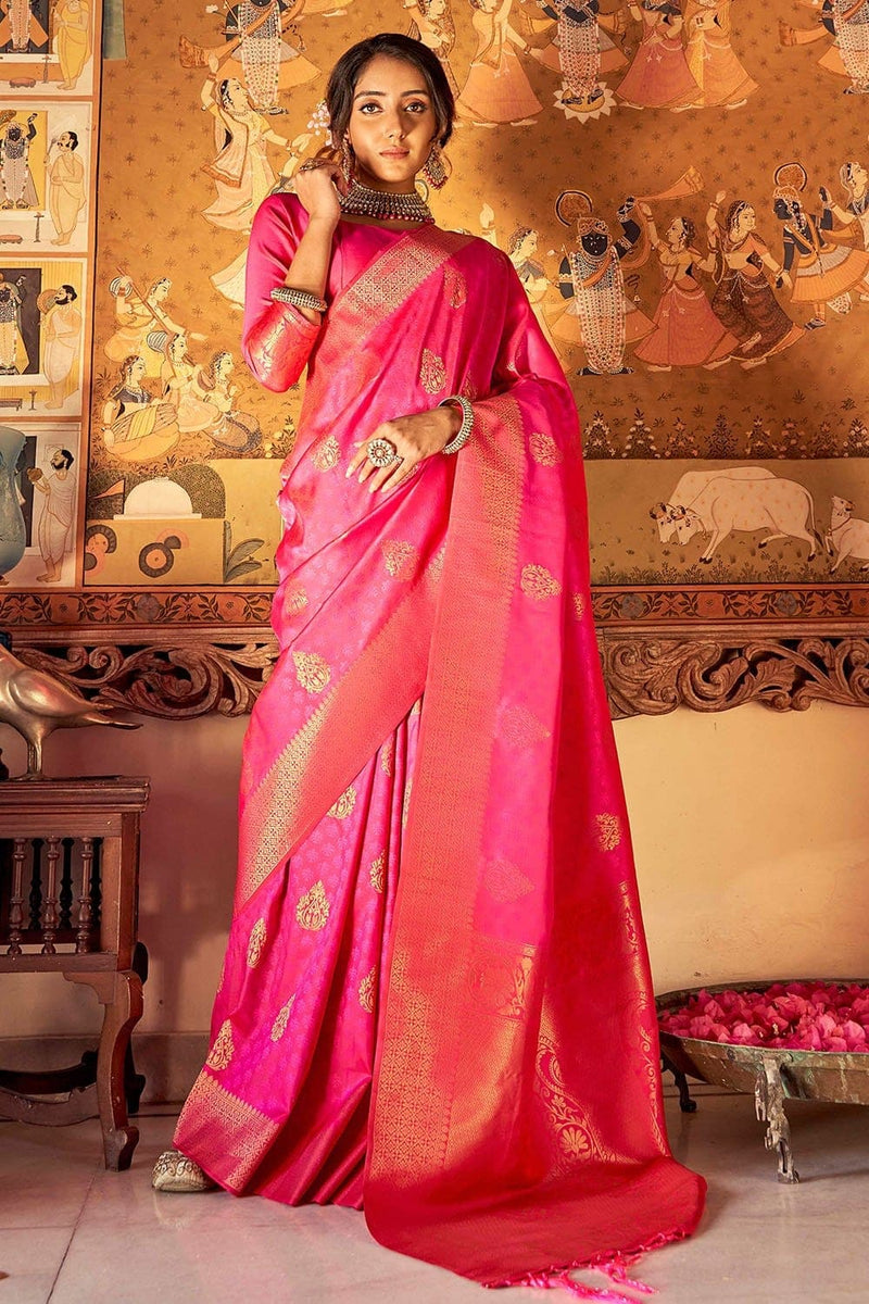 reacţiona federaţie sămânță  Buy Hot Pink Banarasi Saree online-Karagiri | Live Sale