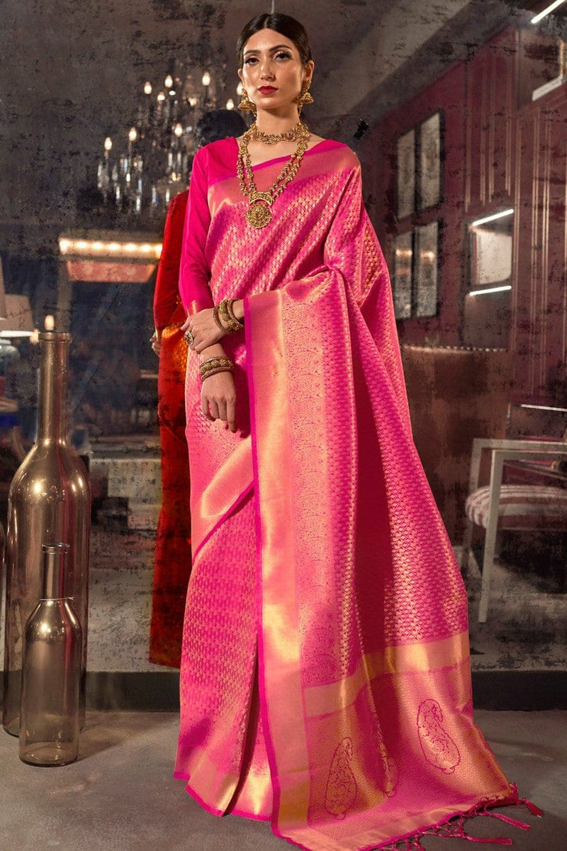 Buy the elegant pink Kanjivaram Saree online By Karagiri | ON SALE