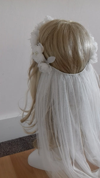 Bespoke pure silk flower crown and soft veil from Blossom and Bluebird 